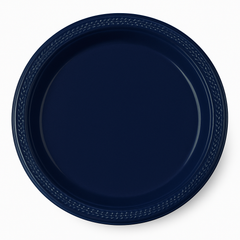 True Navy 7" Round Plastic Dessert Plates - 20 Pack