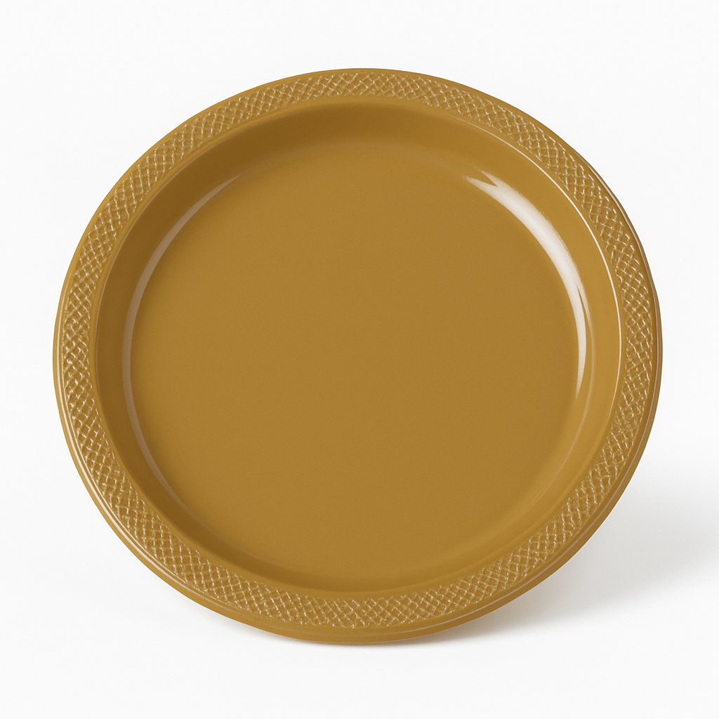 Elegant Gold 10.25" Round Plastic Dinner Plates - 20 Pack