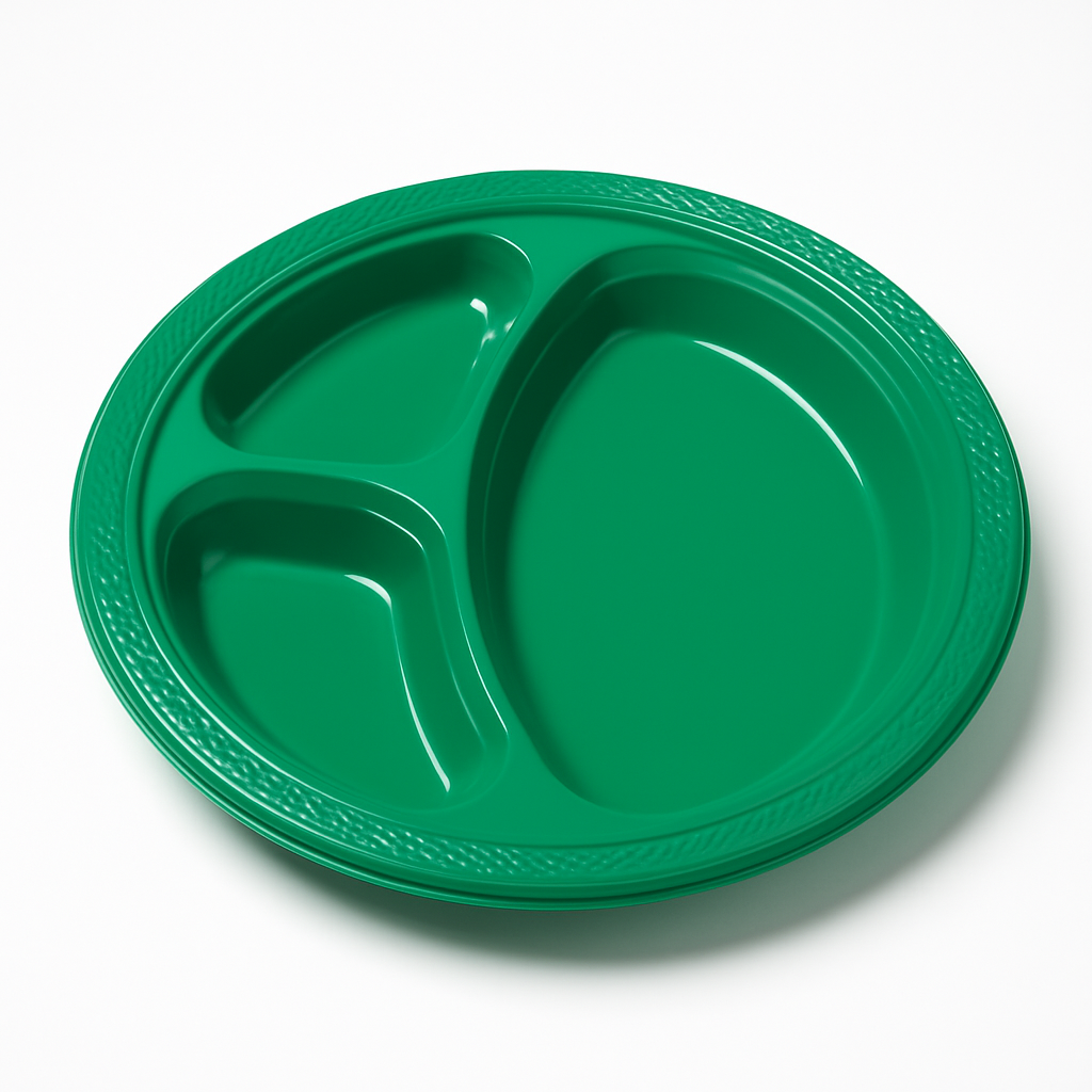 Festive Green Plastic Divided Dinner Plates - 20 Pack