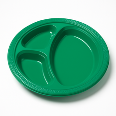 Festive Green Plastic Divided Dinner Plates - 20 Pack