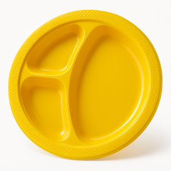 Bright Yellow Plastic Divided Dinner Plates - 20 Pack