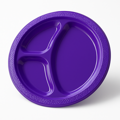 Vibrant Purple Plastic Divided Dinner Plates - 20 Pack