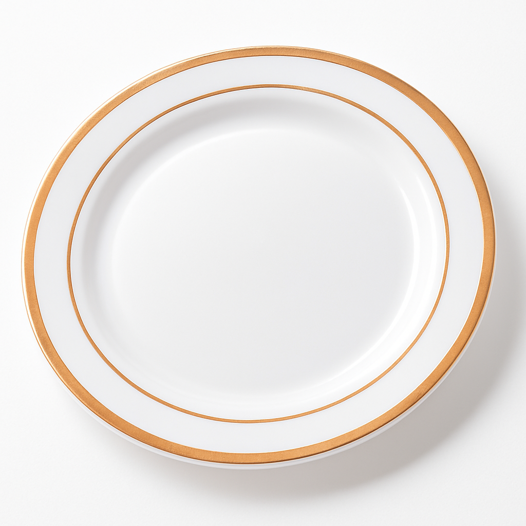 Elegant Gold Trimmed Cream Plastic Dessert Plates - 7.5", 20 Pack