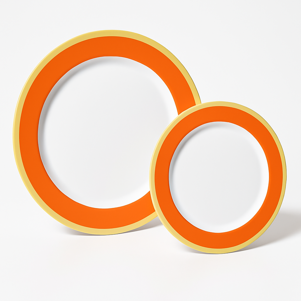 Premium Orange Bordered Plastic Plates - Set of Two