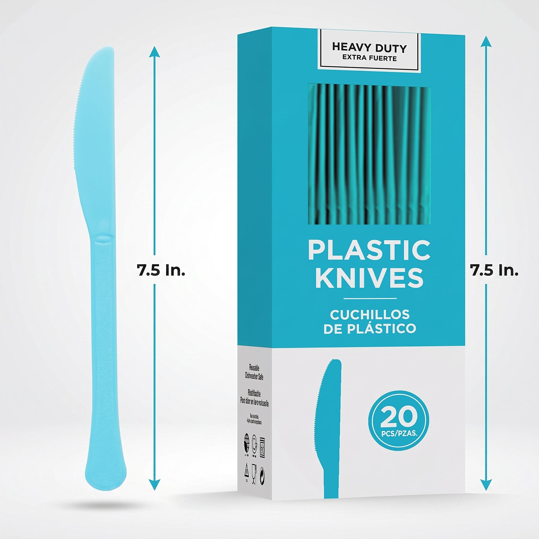 Heavyweight Caribbean Blue Plastic Knives - 7.5 In. | 20 Count