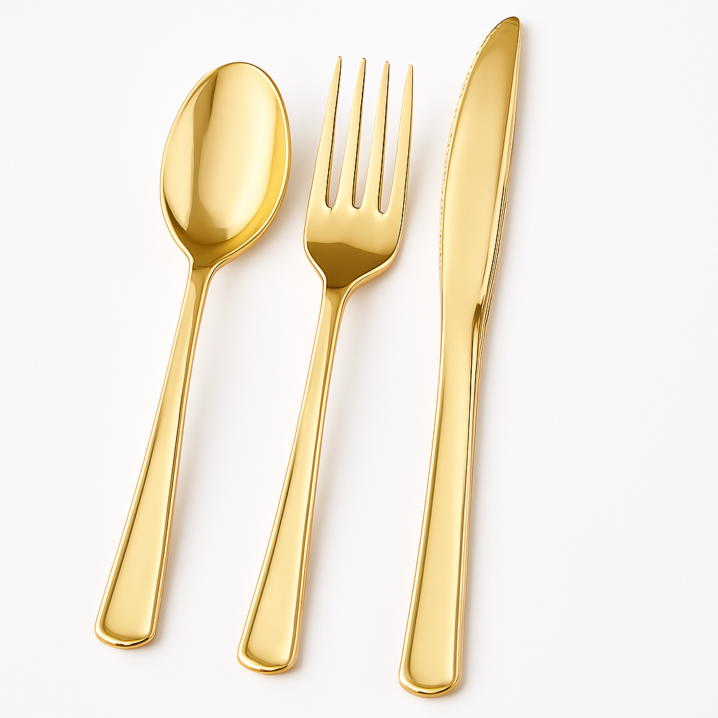 Premium Metallic Gold Plastic Cutlery Set