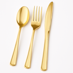 Premium Metallic Gold Plastic Cutlery Set