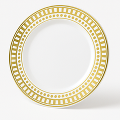 Elegant Gold Dot and Square Border Dessert Plates - 7.5", Premium Plastic, 20 Pack