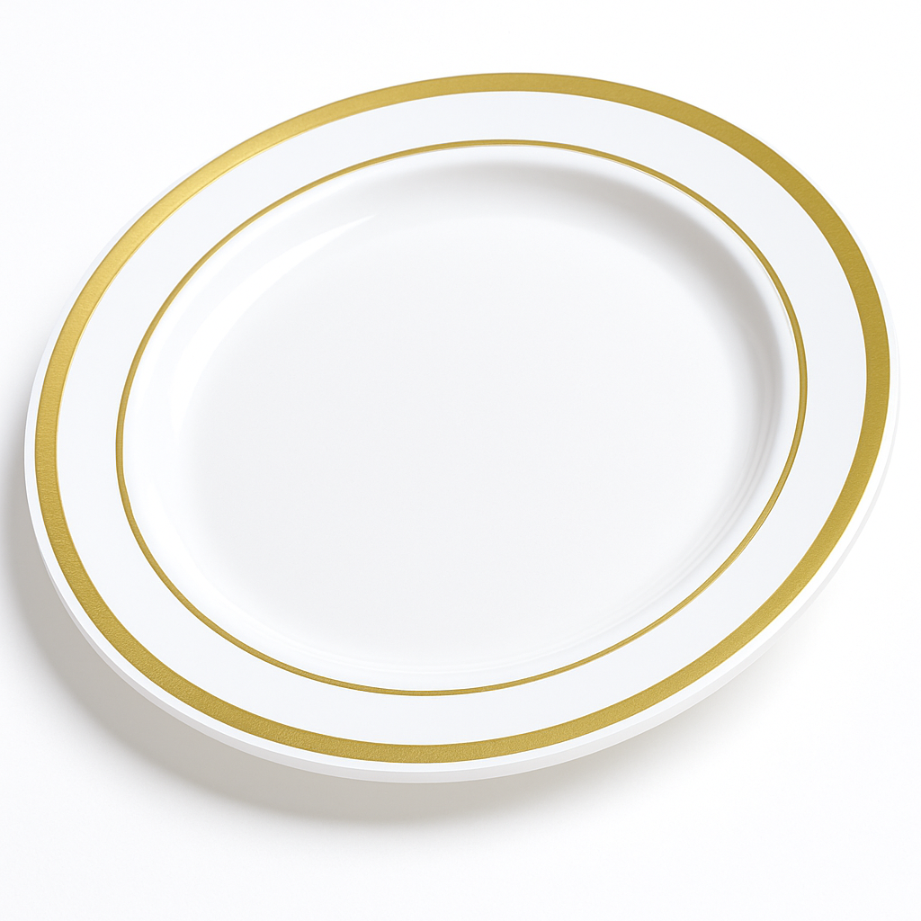Elegant Gold-Trimmed Premium Plastic Dinner Plates - 10.25", 20 Pack