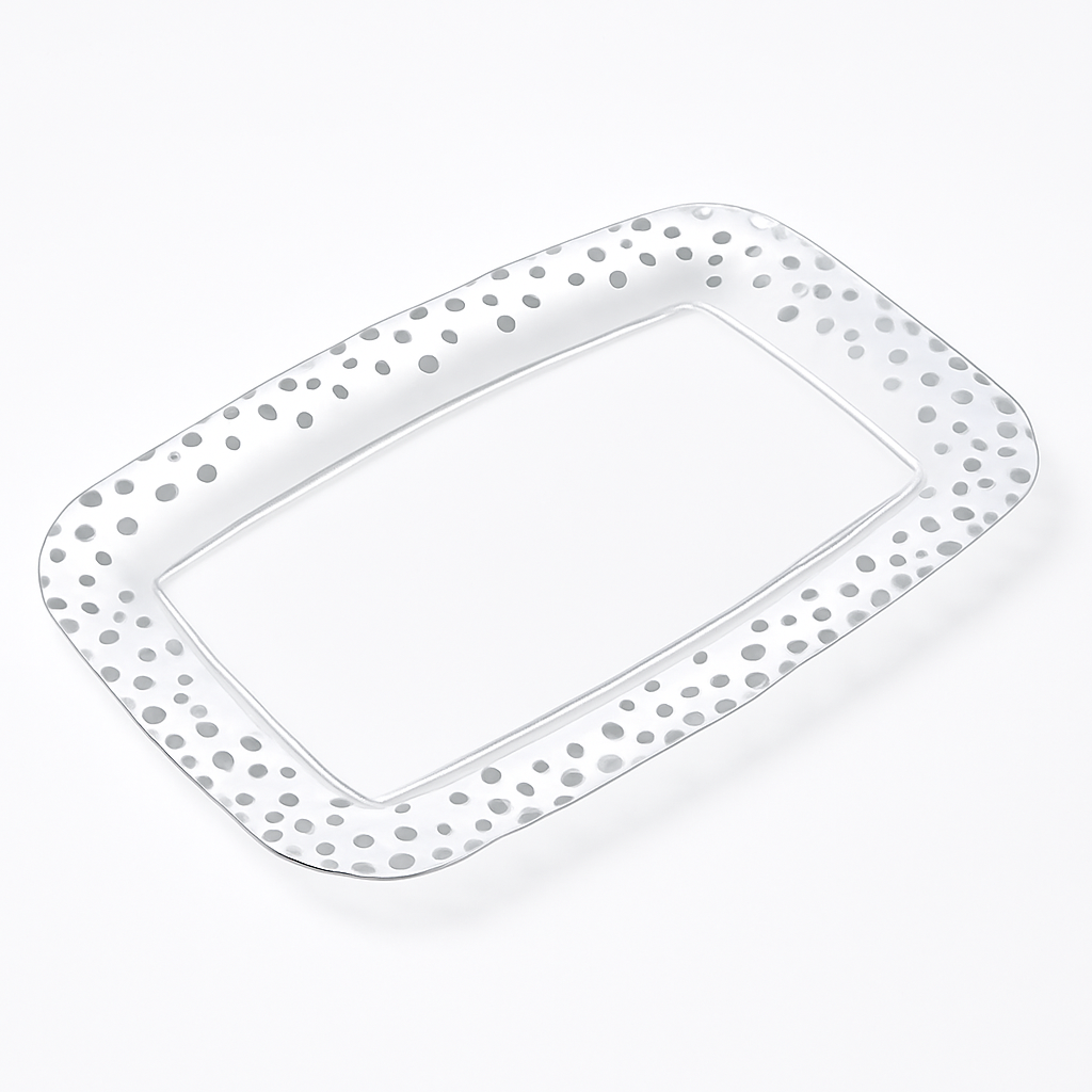 Elegant Silver Dotted Plastic Serving Tray - 11" x 18"