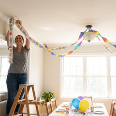 Rainbow "Happy Birthday" Crepe Paper Streamer Decoration, 81 ft