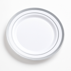 Elegant White and Silver Trimmed Premium Plastic Appetizer Plates, 6.25-Inch, 8-Pack