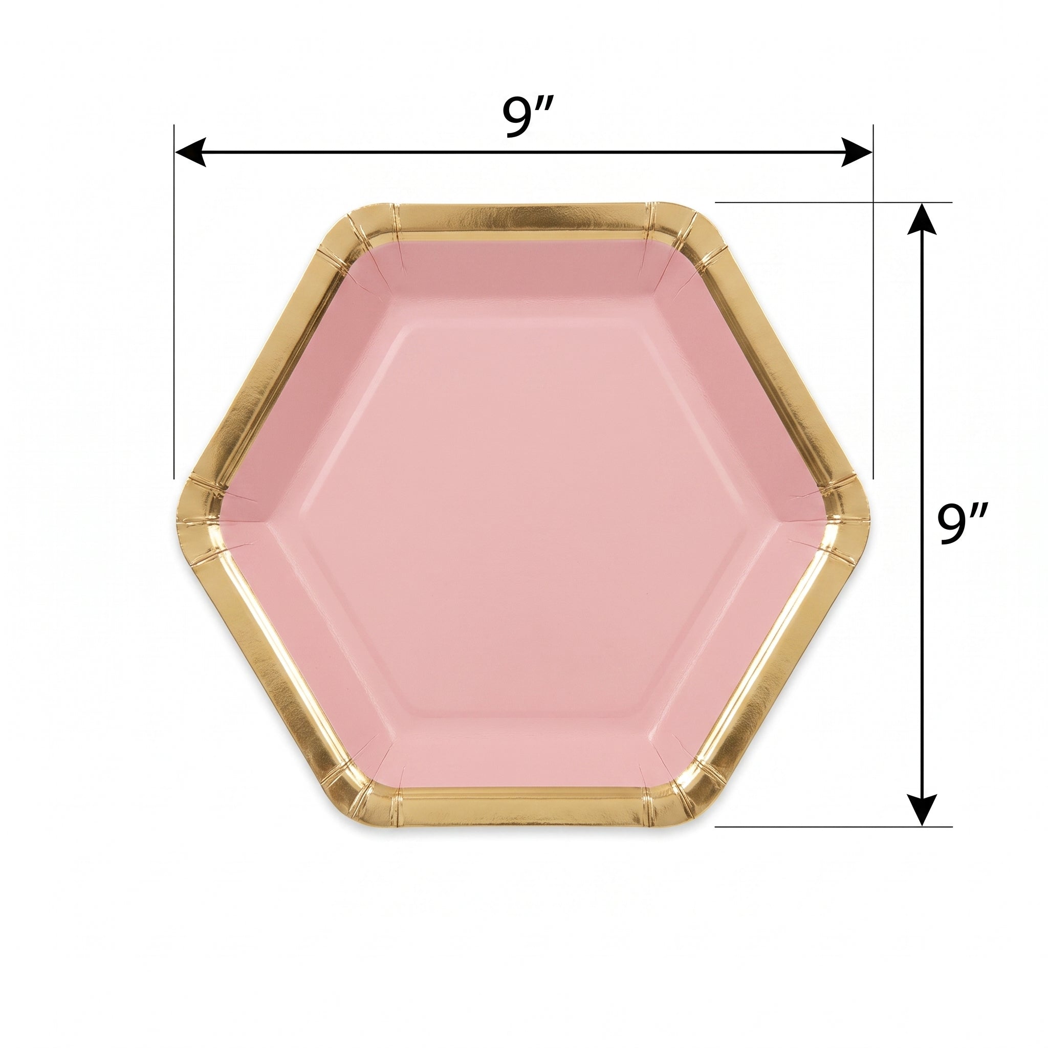 Hexagonal 9" Metallic Rose Party Plates
