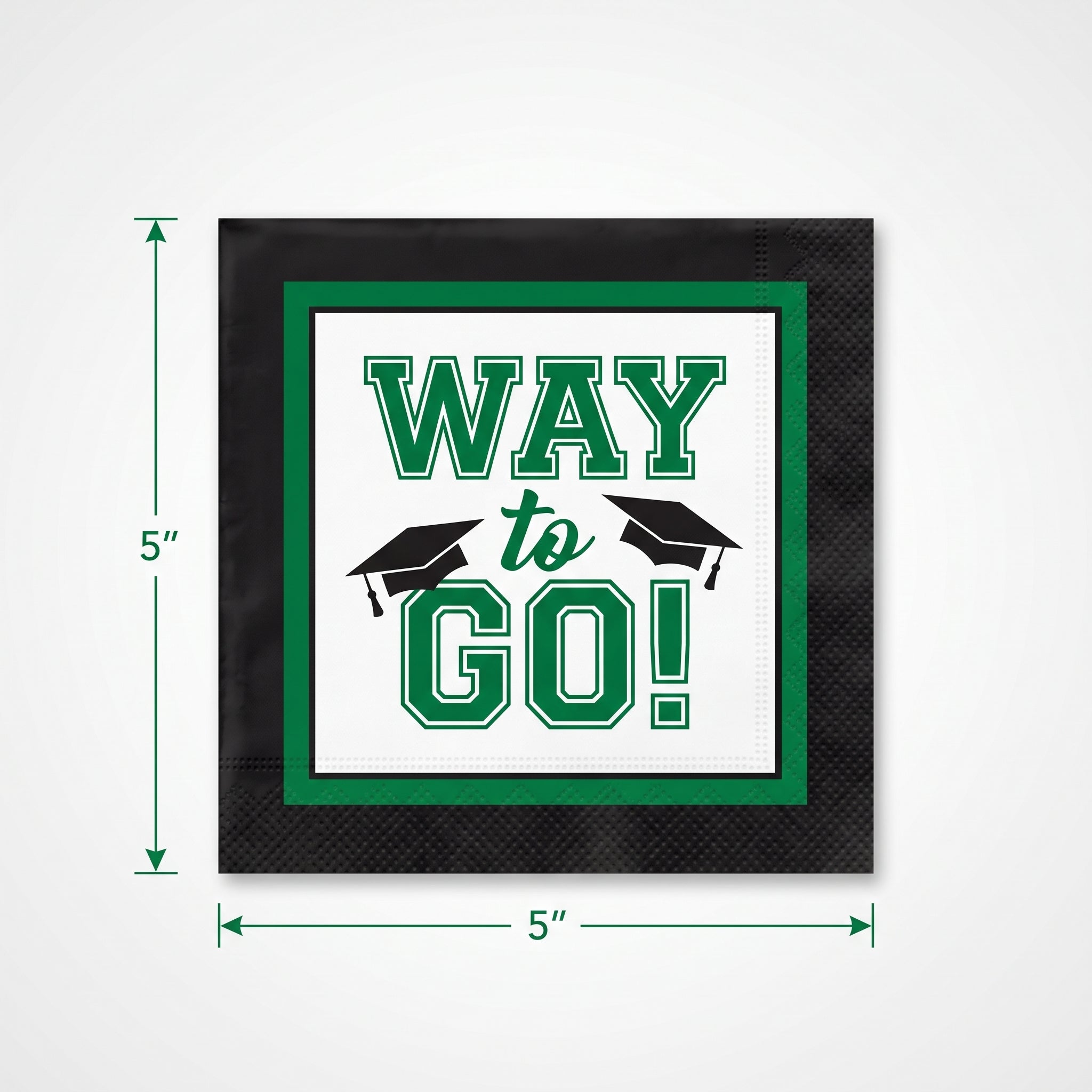True to Your School "Way to Go!" Graduation Green Beverage Napkins, 40-Pack - 5 In. X 5 In.