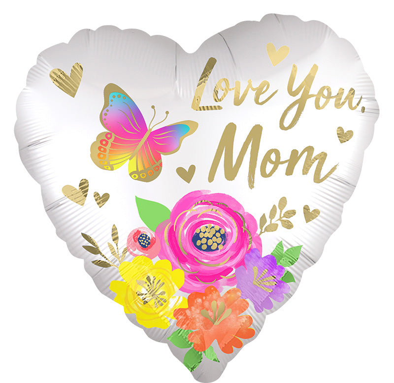 "Love You Mom" Floral Metallic SuperShape Balloon - 28"