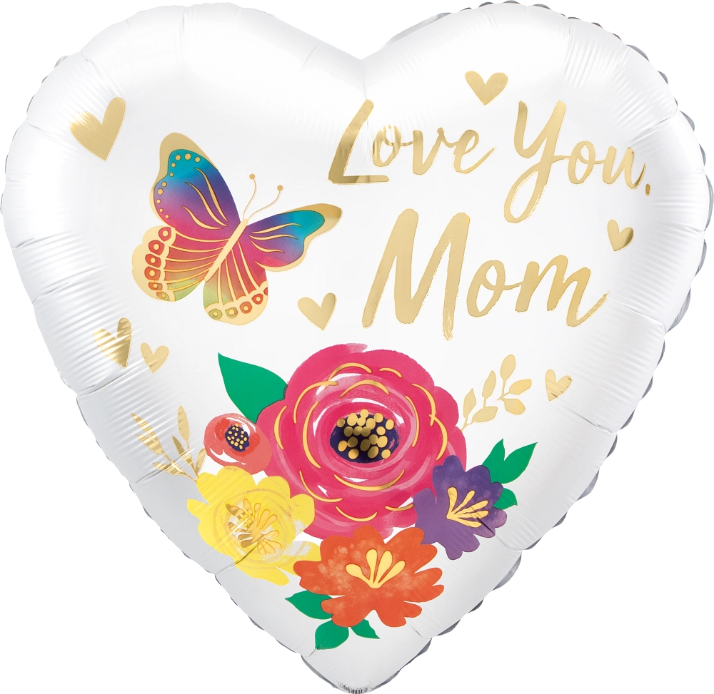 "Love You Mom" Floral Metallic Balloon - Super Shape