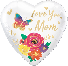 "Love You Mom" Floral Metallic Balloon - Super Shape