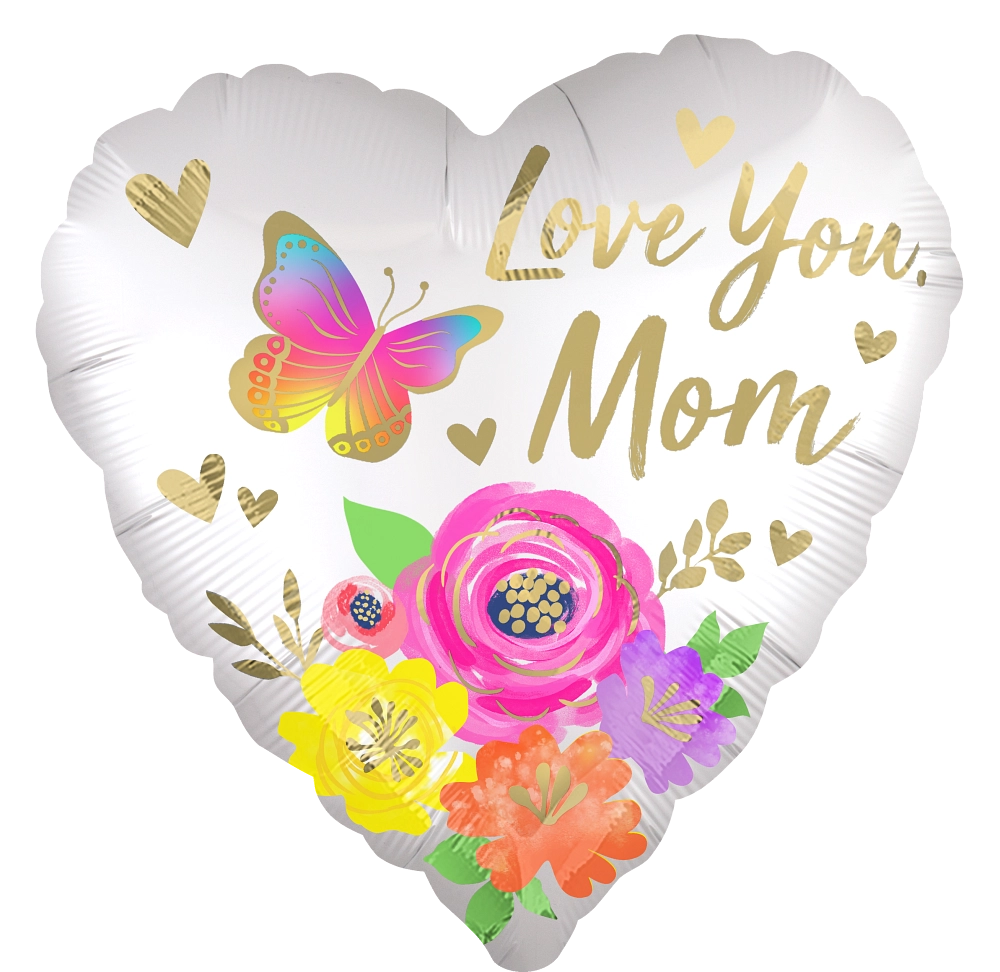 Satin Floral "Love Mom" Foil Balloon
