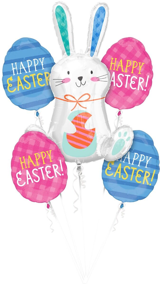 Festive Easter Bunny Foil Balloon Bouquet - 5 Piece Set