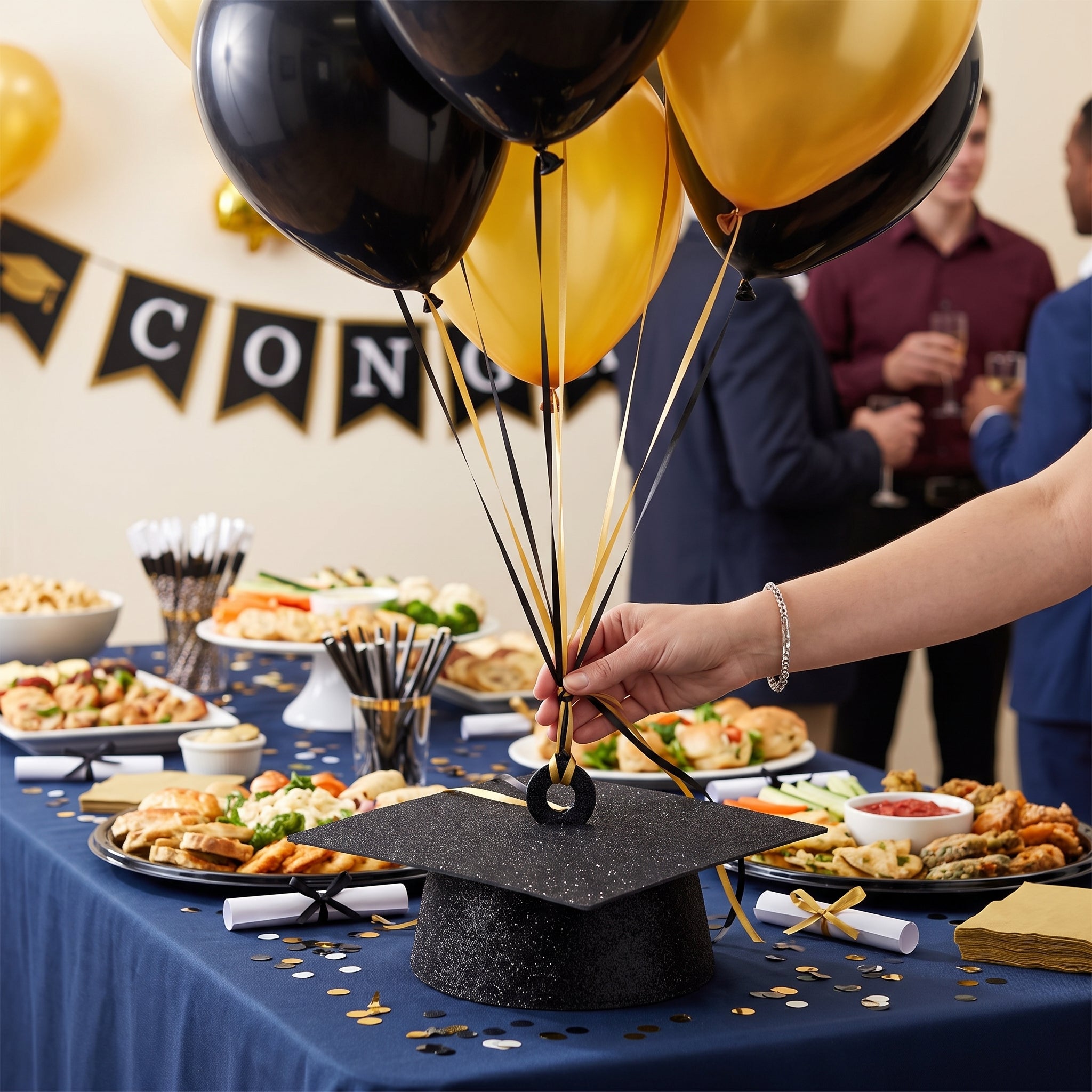 Graduation Cap Balloon Weight Accessory - Black Glitter