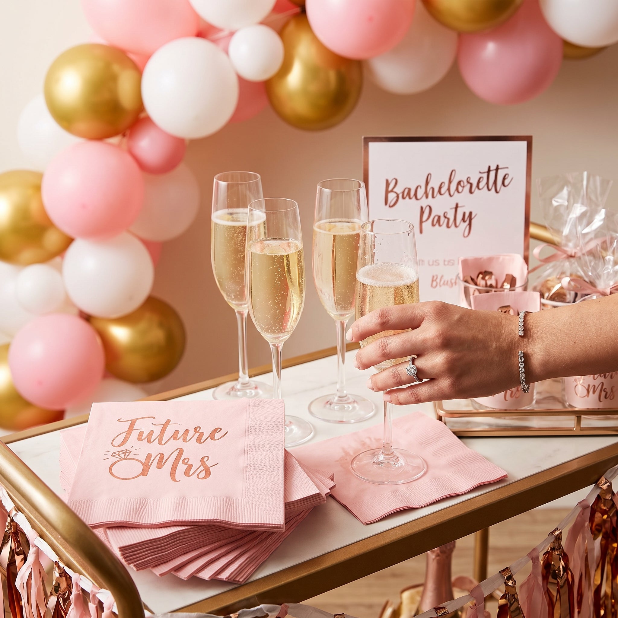 Blush "Future Mrs" Beverage Napkins - Rose Gold, 16-Pack - 5 In. X 5 In.