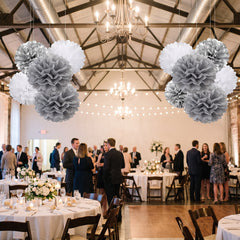 Silver Tissue Pom Pom Decorations, 16-Inch, 3-Pack