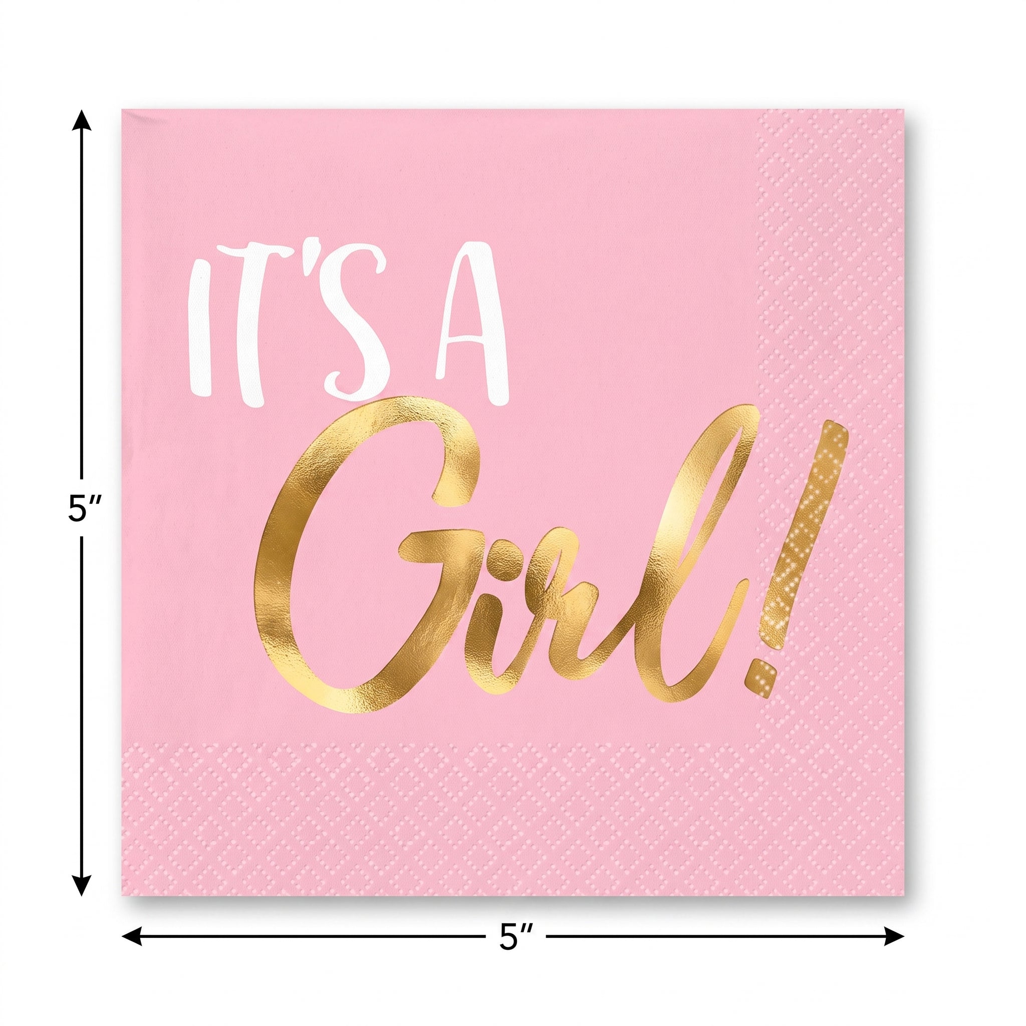 It's a Girl! Pink and Gold Beverage Napkins - 16 Pack - 5 In. X 5 In.