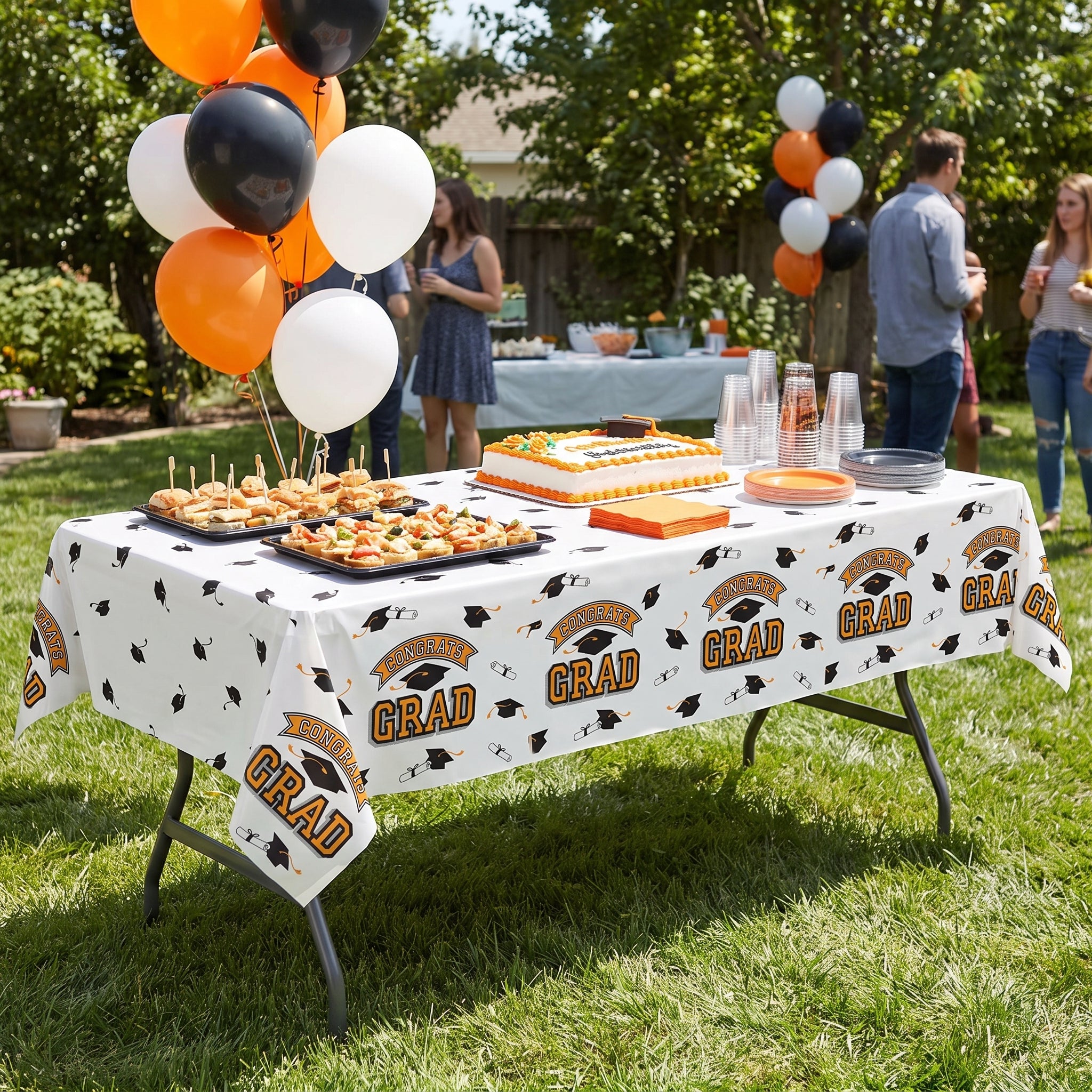 True to Your School "Congrats Grad" Orange Plastic Table Cover, 54x84-in