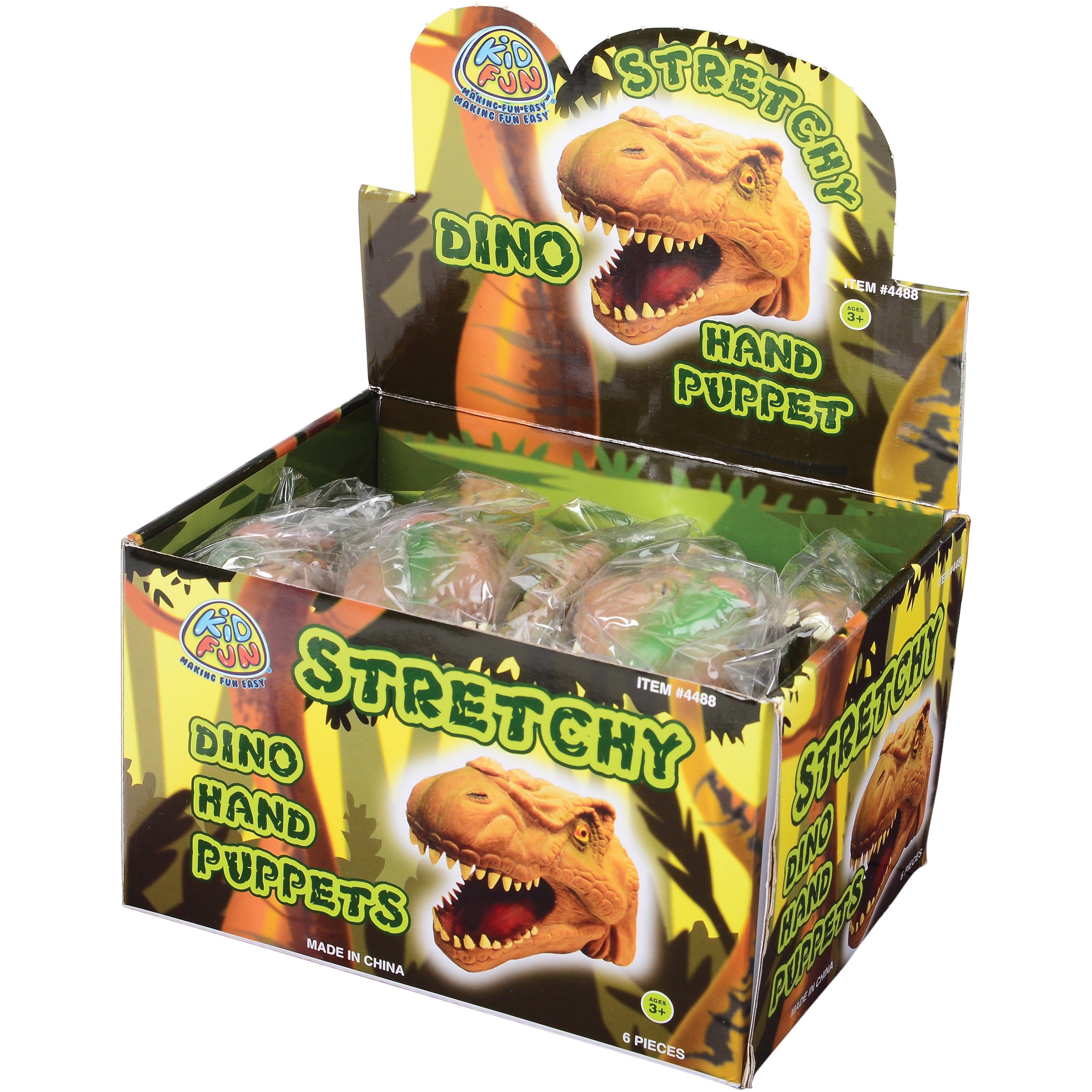 Stretchy Dino Hand Puppets/6 Per Disp