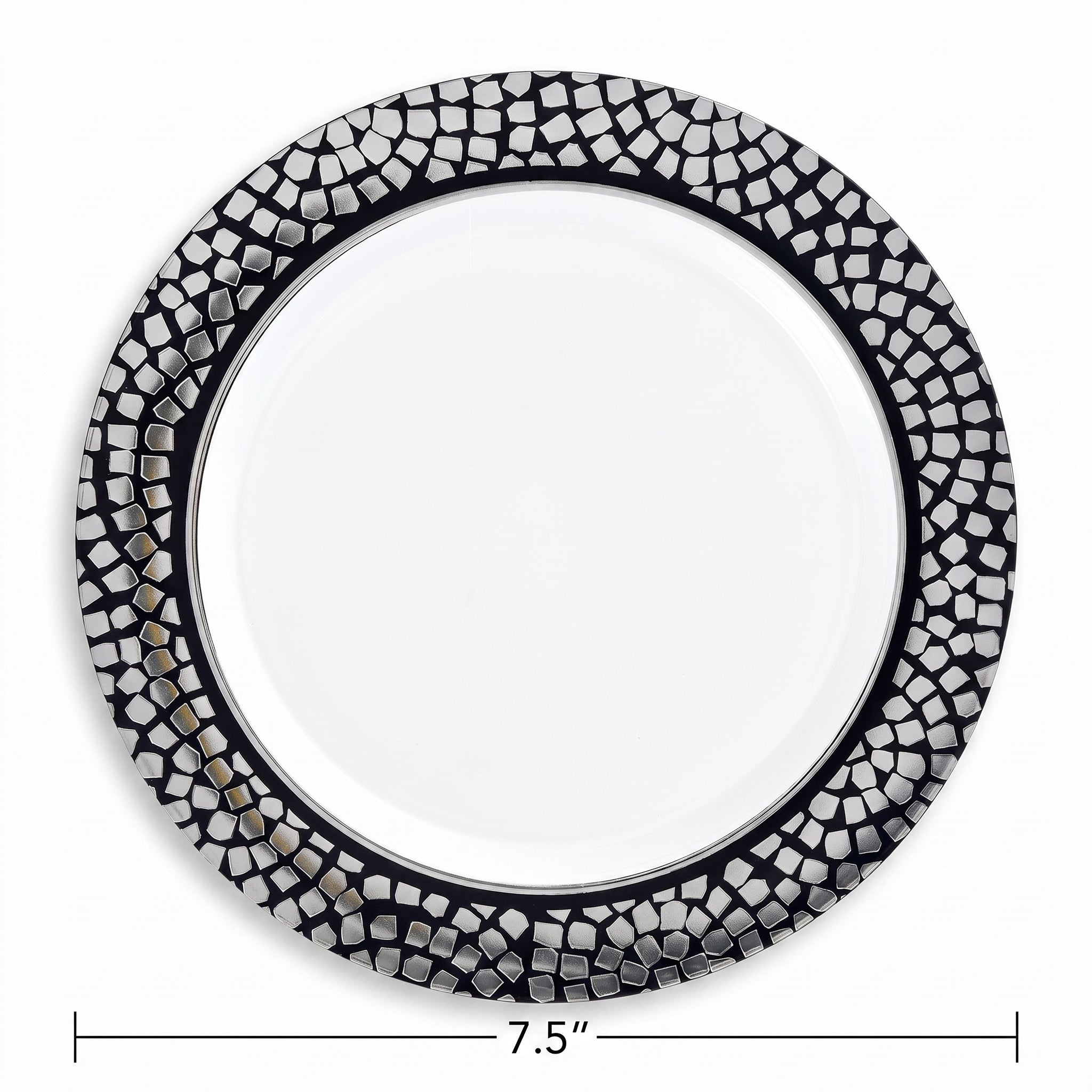 Premium Silver Mosaic Dessert Plates - 7.5" Reusable Plastic, 20-Pack
