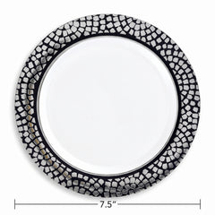Premium Silver Mosaic Dessert Plates - 7.5" Reusable Plastic, 20-Pack