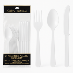 White Assorted Plastic Cutlery Set - 24 Pieces