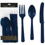 Navy Blue Assorted Plastic Cutlery Set - 24 Pack