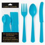 Caribbean Blue Assorted Plastic Cutlery Set - 7.5 in. - 24 Pack