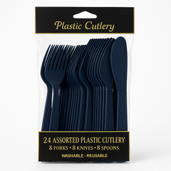 True Navy Disposable Cutlery Set - 24 Pack