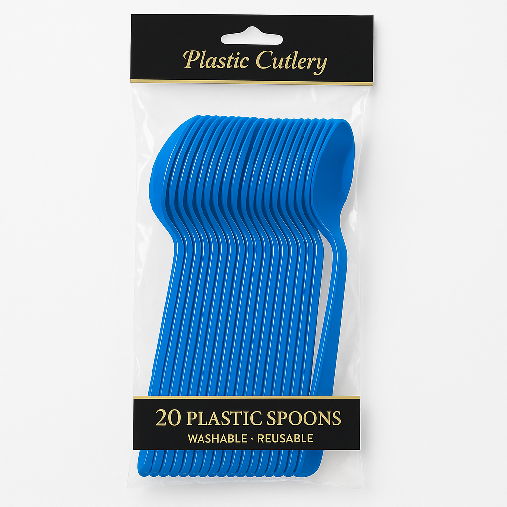 Bright Royal Blue Plastic Spoons - Pack of 20