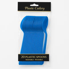 Bright Royal Blue Plastic Spoons - Pack of 20