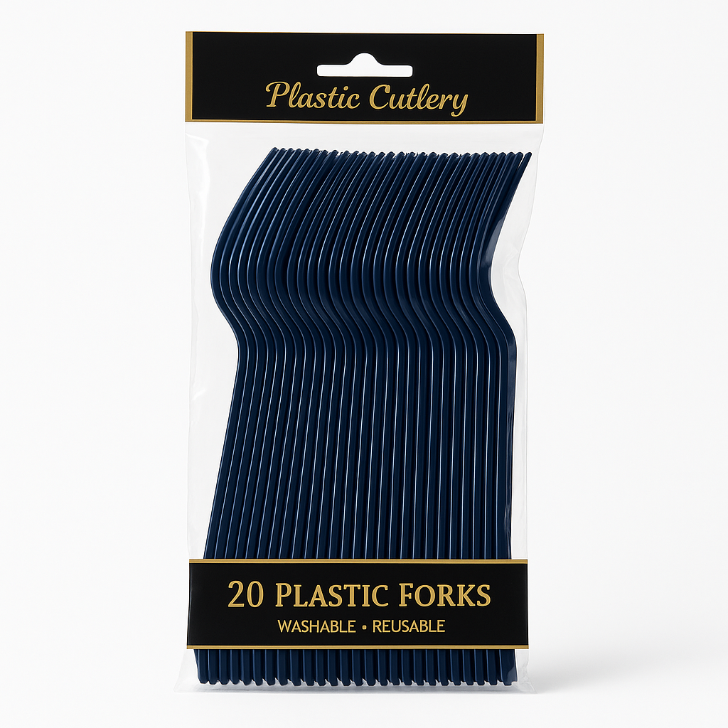 True Navy Economy Plastic Forks - 7.5 in. - 20 Pack
