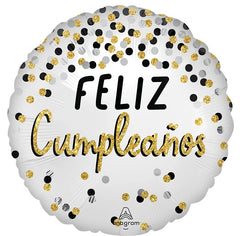 Feliz Cumpleaños Black, Silver & Gold Foil Balloon - 18"