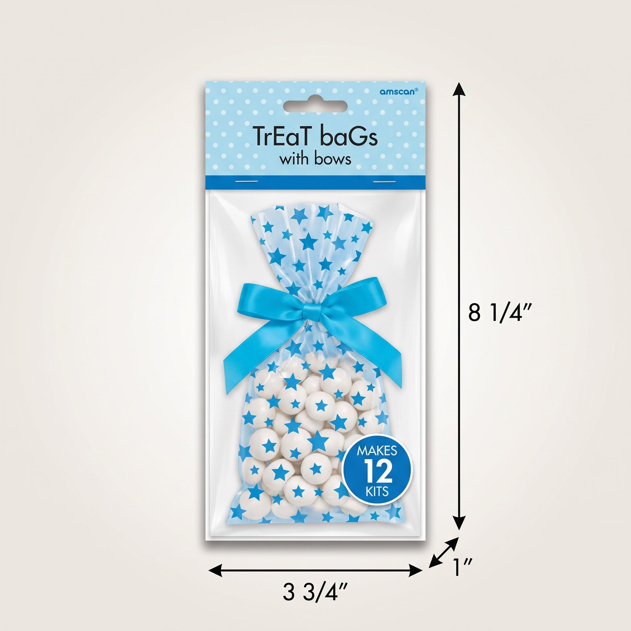 Blue Polka Dot Treat Bags with Bow - 12 Pack
