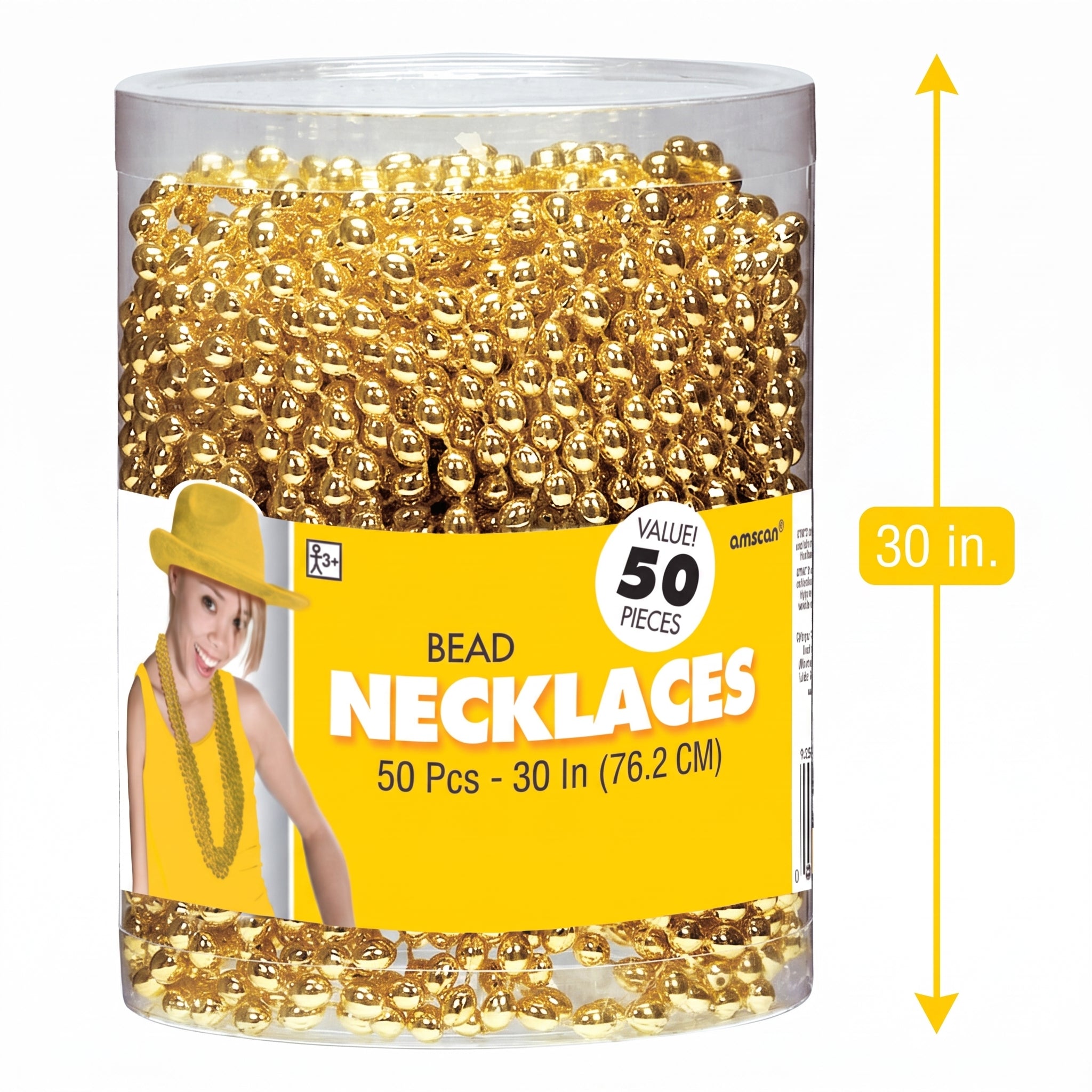 Gold Bead Necklaces - 50 Pack, 30-Inch Party Accessories