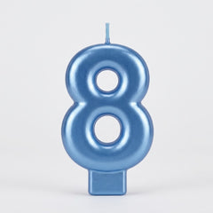 Royal Blue Metallic Number 8 Birthday Candle, 3.26-Inch