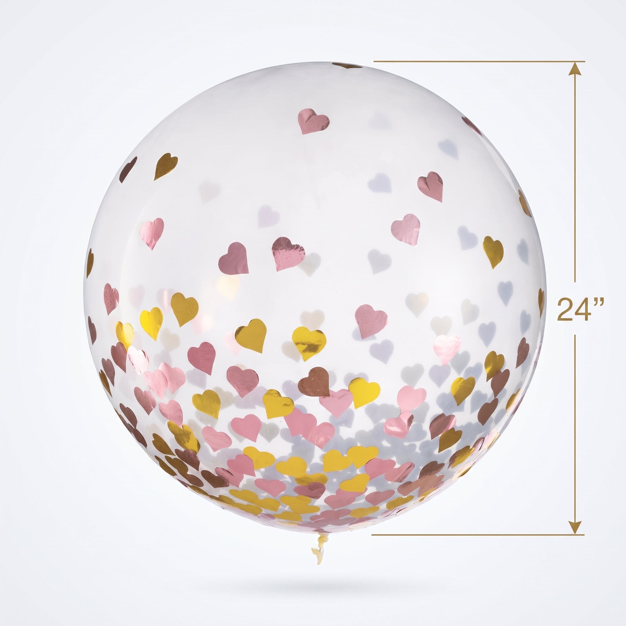 Large Heart Confetti Latex Balloons, Metallic Pink/Gold, 24-Inch, 2-Pack