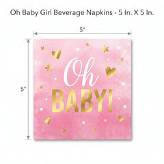 Oh Baby Girl Beverage Napkins - Pink & Gold, 16-Pack - 5 In. X 5 In.