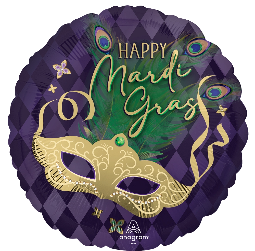 Vibrant Mardi Gras Mask Foil Balloon