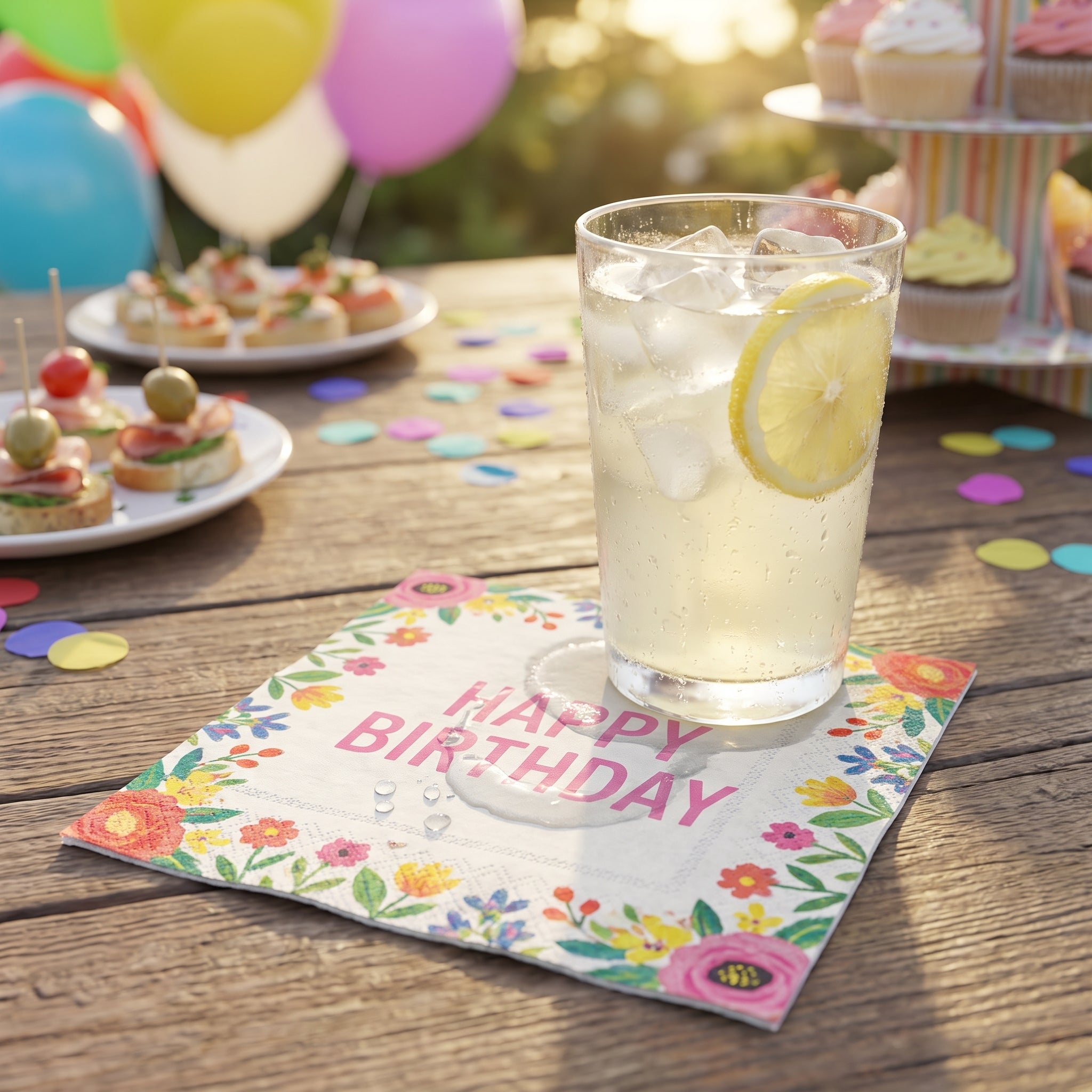 Pretty Petals Birthday Beverage Napkins - 5 In. X 5 In.