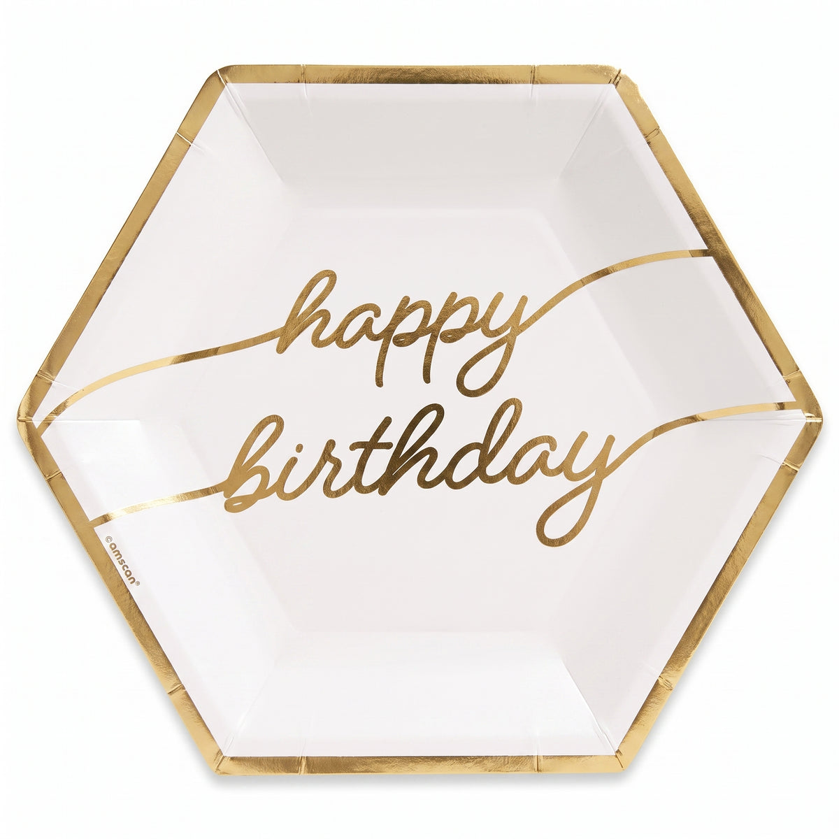 Golden Age Hexagon "Happy Birthday" Metallic Plates, 9-Inch, 8-Pack