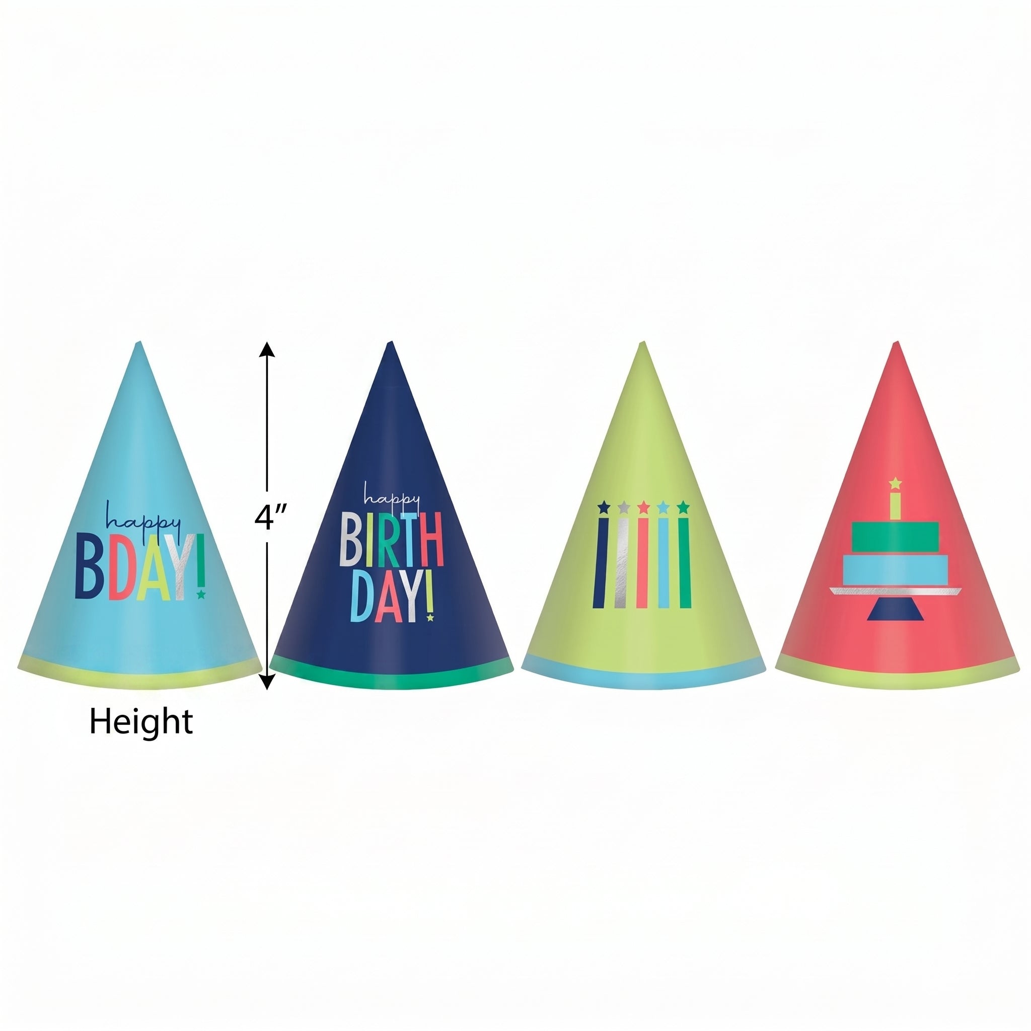 Modern Birthday Mini Foil Cone Hats - Pack of 12