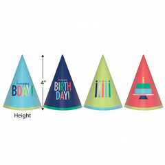 Modern Birthday Mini Foil Cone Hats - Pack of 12