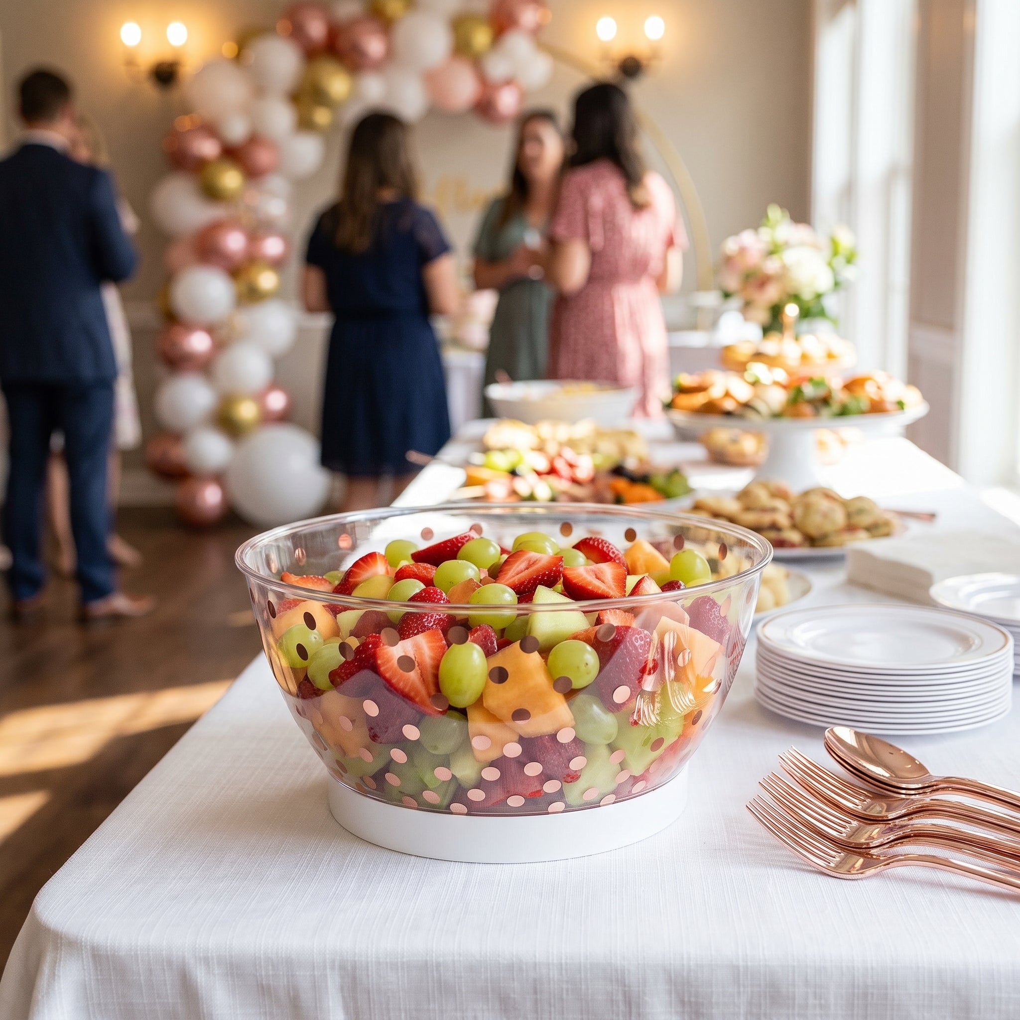 Elegant Rose Gold Polka Dot Plastic Serving Bowl - 6.1 In.